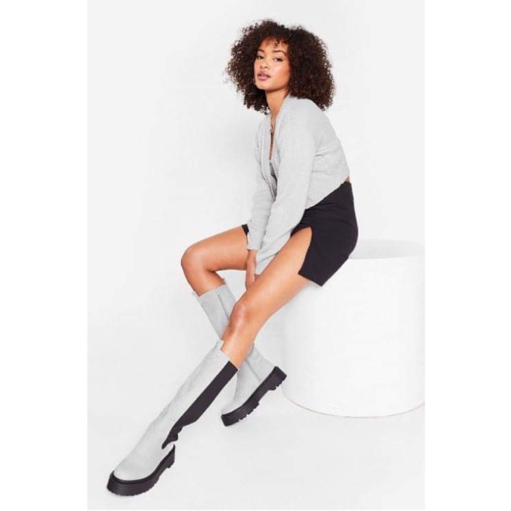NIB Nasty Gal Calf High Faux Suede Chelsea Boots in Grey